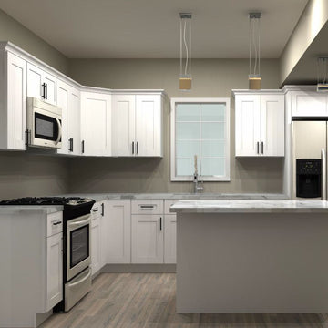 LessCare Alpina White 163 by 102 in. L Shaped Kitchen with Island and 30 in. Sink