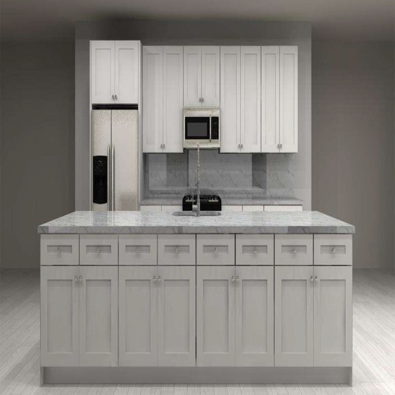 LessCare Alpina White 165 in. Single-Wall Kitchen with Island and 36 in. Double Sink