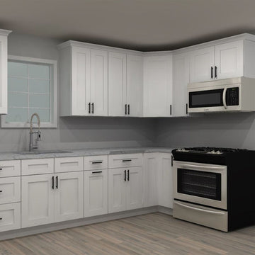 LessCare Alpina White 166 by 66 in. L Shaped Kitchen and 33 in. Double Sink