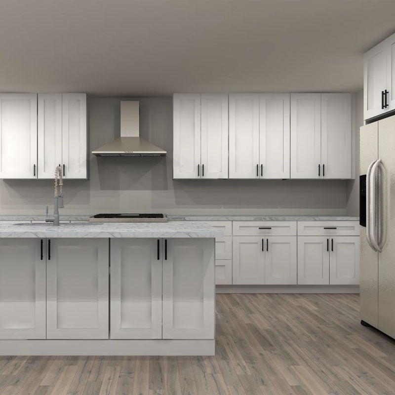 LessCare Alpina White 176 by 62 in. L Shaped Kitchen with Island and 33 in. Double Sink