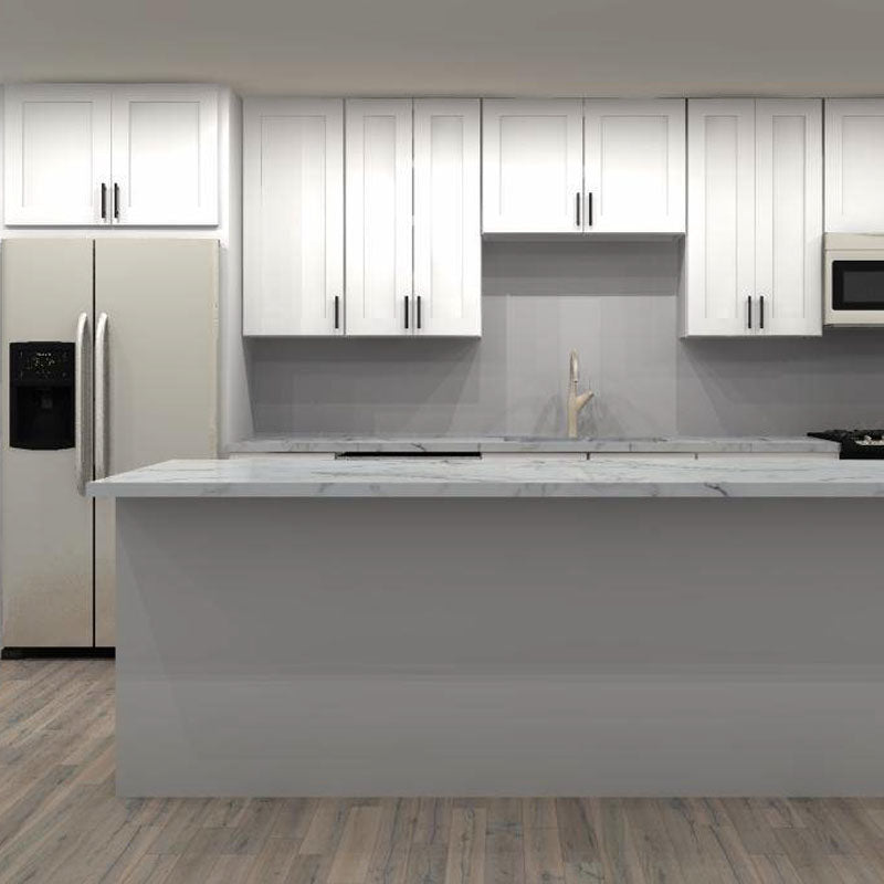 LessCare Alpina White 201 in. Single Wall Kitchen with Island and 36 in. Double Sink