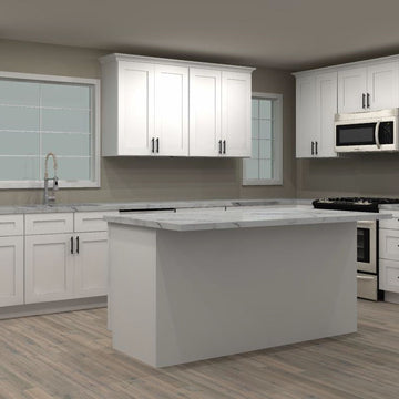 LessCare Alpina White 216 by 90 in. L Shaped Kitchen with Island and 36 in. Double Sink