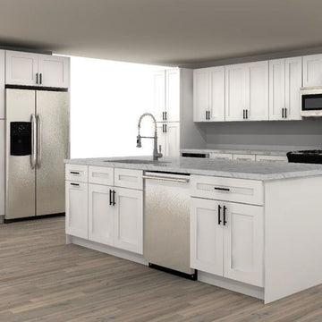LessCare Alpina White 225 by 68 in. L Shaped Kitchen with Island and 36 in. Double Sink