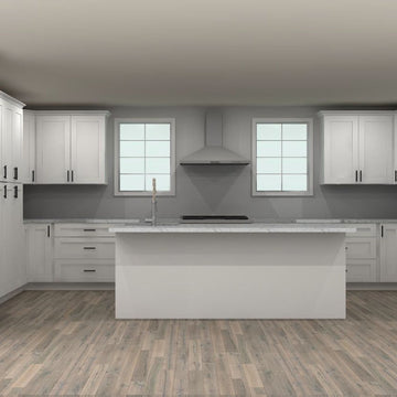 LessCare Alpina White 25 by 119 by 236 by 142 in. U Shaped Kitchen with Island and 36 in. Double Sink