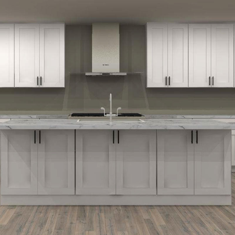 LessCare Alpina White 252 in. Single-Wall Kitchen with Island and 33 in. Farmhouse Sink