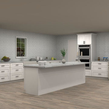 LessCare Alpina White 51 by 247 by 158 in. L Shaped Kitchen with Island and 36 in. Farmhouse Sink