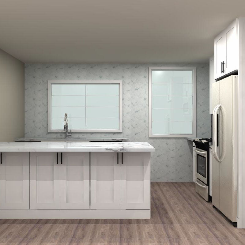 LessCare Alpina White 63 by 93 in. L Shaped Kitchen with Island and 36 in. Double Sink