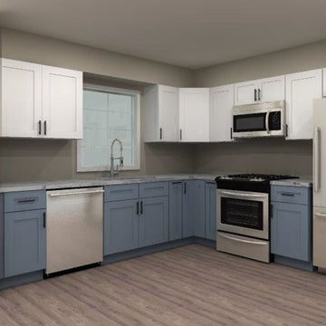 LessCare Alpina White and Colonial Gray 120 by 123 in. L Shaped Kitchen and 36 in. Double Sink