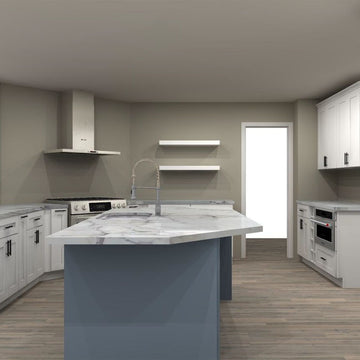 LessCare Alpina White and Colonial Gray 60 by 60 by 51 by 67 by 39 in. U Shaped Kitchen with Island and 36 in. Double Sink