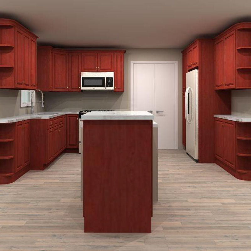 LessCare Cherryville 120 by 75 by 111 in. U Shaped Kitchen with Island and 36 in. Double Sink