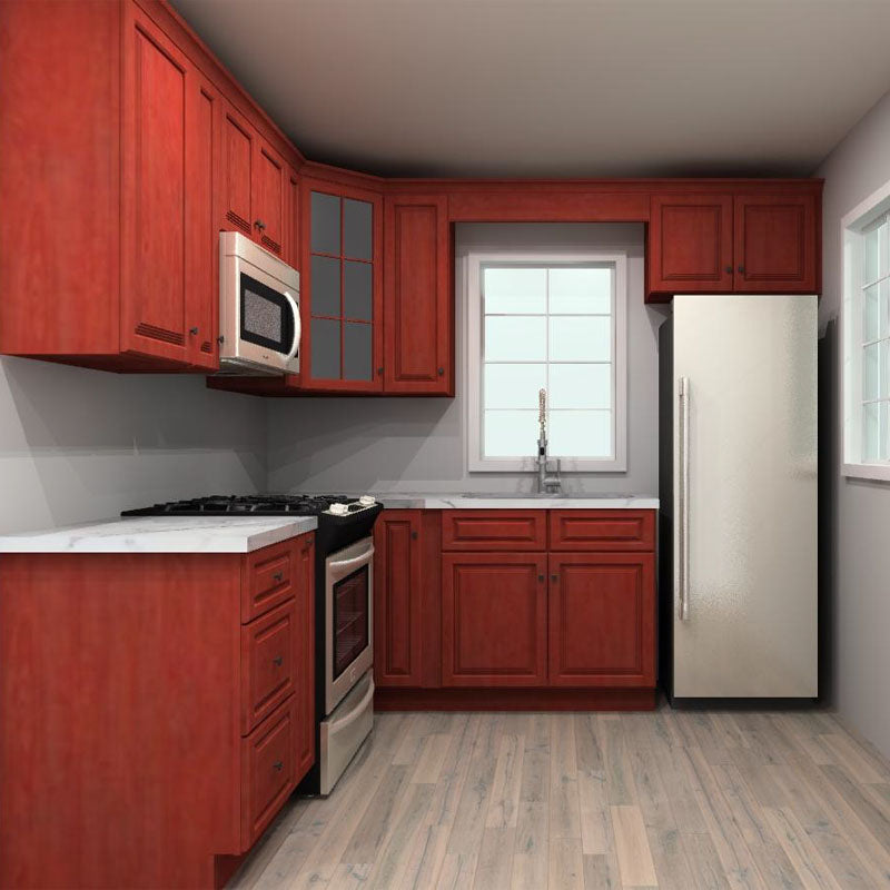 LessCare Cherryville 90 by 102 in. L Shaped Kitchen and 36 in. Double Sink
