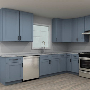 LessCare Colonial Gray 123 by 140 in. L Shaped Kitchen and 36 in. Double Sink