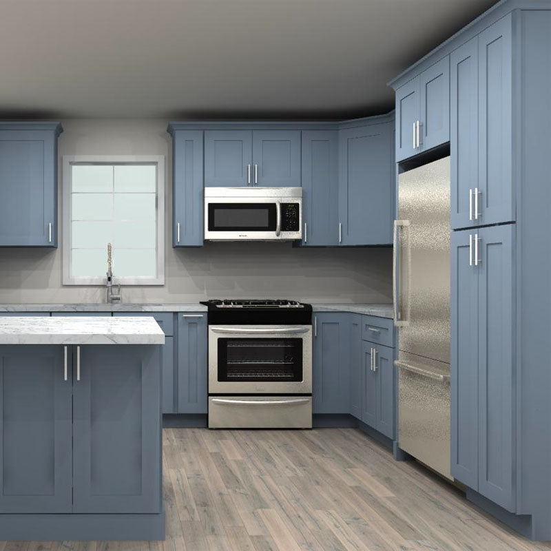 LessCare Colonial Gray 134 by 115 in. L Shaped Kitchen with Island and 36 in. Double Sink