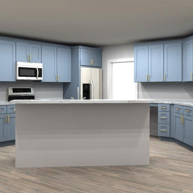 LessCare Colonial Gray 190 by 54 by 93 in. U Shaped Kitchen with Island and 36 in. Farmhouse Sink