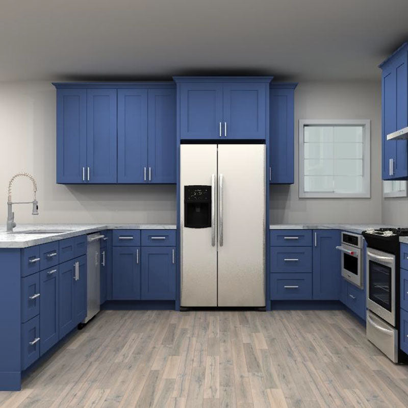 LessCare Danbury Blue 126 by 159 by 129 in. U Shaped Kitchen and 36 in. Double Sink