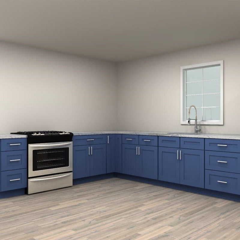 LessCare Danbury Blue 129 by 108 in. L Shaped Kitchen and 36 in. Double Sink