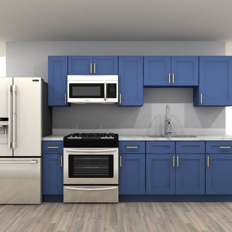 LessCare Danbury Blue 141 in. Single-Wall Kitchen and 33 in. Double Sink
