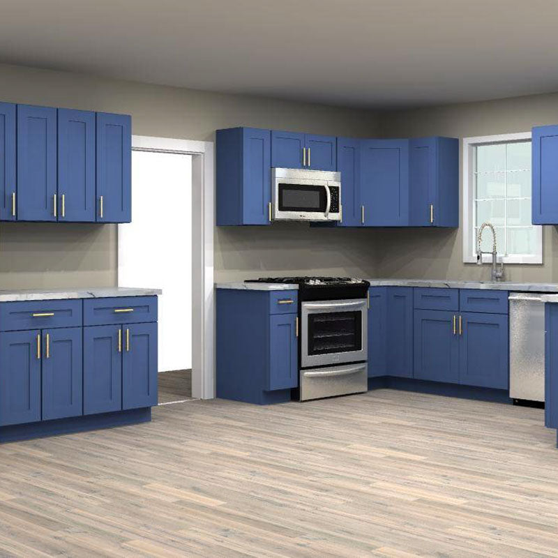 LessCare Danbury Blue 71 by 138 by 78 by 84 in. U Shaped Kitchen and 36 in. Double Sink