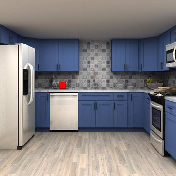 LessCare Danbury Blue 72 by 140 by 108 in. U Shaped Kitchen and 30 in. Sink