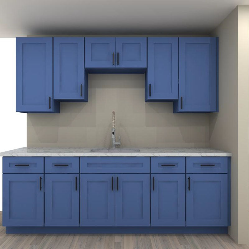 LessCare Danbury Blue 97 in. Single Wall Kitchen and 30 in. Sink