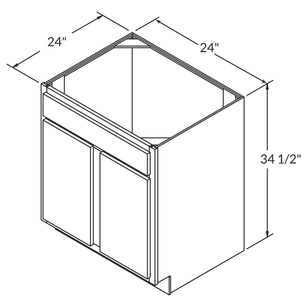 Cubitac Basic Ridgefield Latte Sink Base 24"W Assembled Cabinet Wireframe