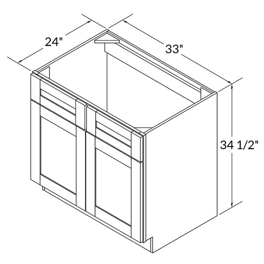 Sink Base Kitchen Cabinet SB33 Milan Pearl LessCare 33 in. width 34.5 in. height 24 in. depth