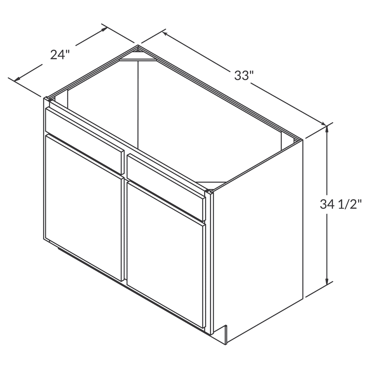 Cubitac Imperial Madison Midnight Sink Base 33"W Assembled Cabinet Wireframe