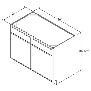 LessCare Danbury Blue Sink Base 36"W Shaker Cabinet Wireframe