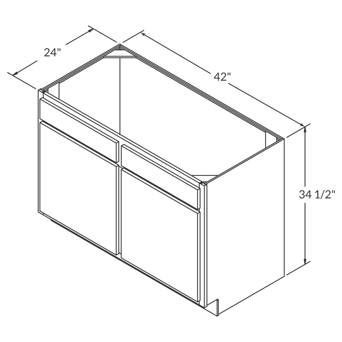 Cubitac Imperial Madison Dusk Sink Base 42"W Assembled Cabinet Wireframe