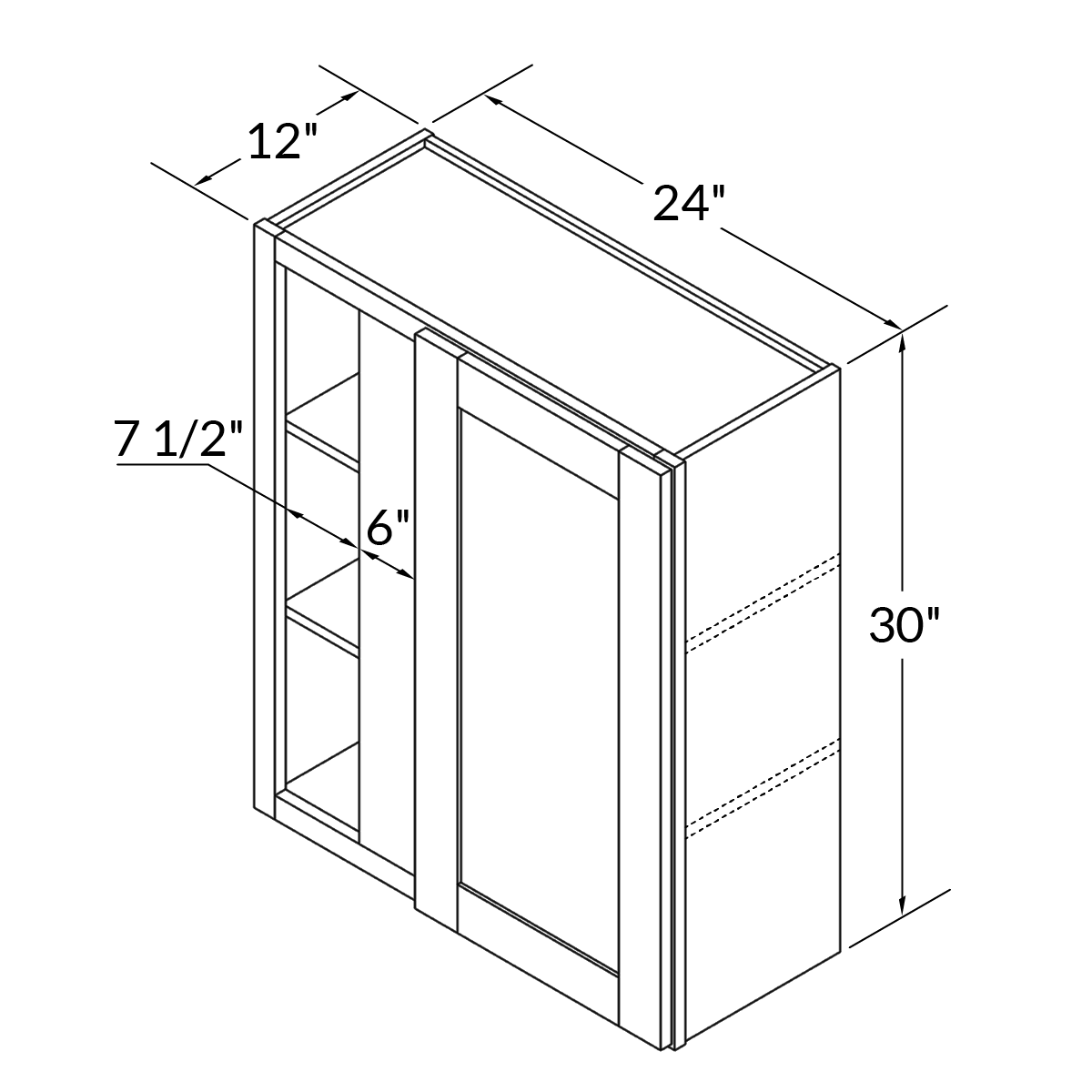 Square Corner Wall Blind Reversible Kitchen Cabinet SC2430 Milan Pearl LessCare 24 in. width 30 in. height 12 in. depth