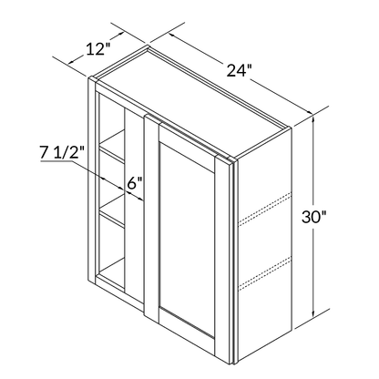 Square Corner Wall Blind Reversible Kitchen Cabinet SC2430 Milan Pearl LessCare 24 in. width 30 in. height 12 in. depth