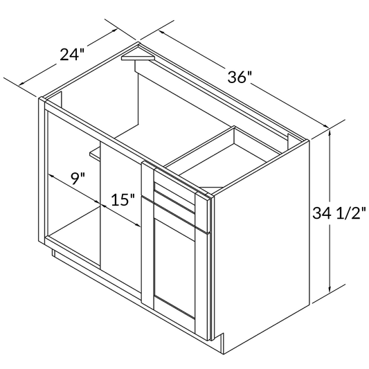 Sink Corner Base Kitchen Cabinet SCB36 Milan Pearl LessCare 36 in. width 34.5 in. height 24 in. depth