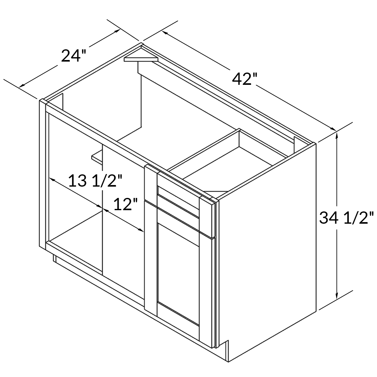 Sink Corner Base Kitchen Cabinet SCB42 Milan Pearl LessCare 42 in. width 34.5 in. height 24 in. depth