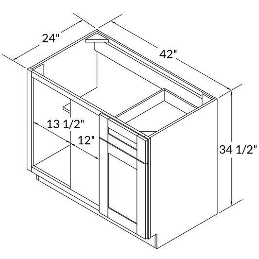 Sink Corner Base Kitchen Cabinet SCB42 Milan Pearl LessCare 42 in. width 34.5 in. height 24 in. depth