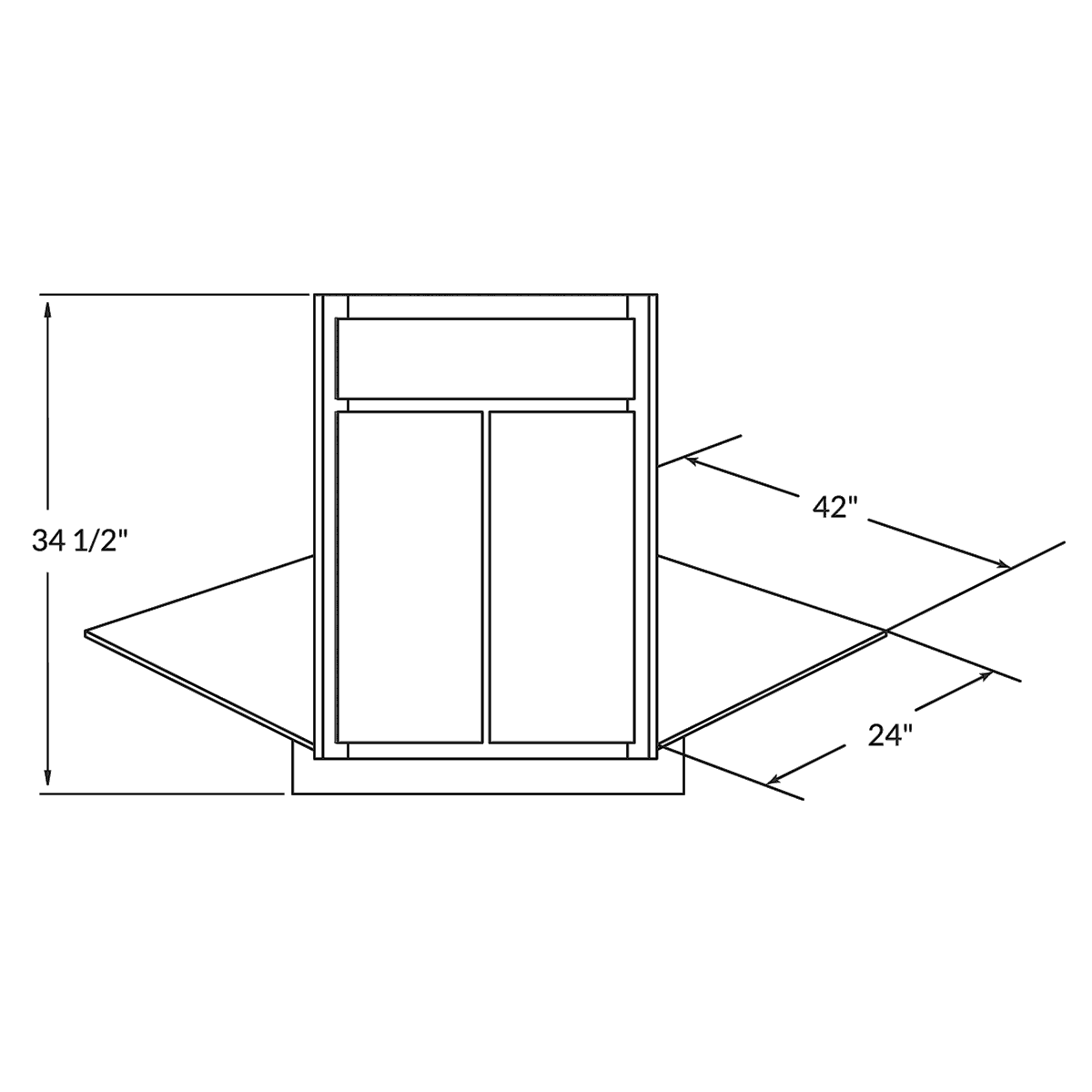 Sink Front Corner Base Kitchen Cabinet SFC42 Newport LessCare 34.5 in. height 42 in. depth