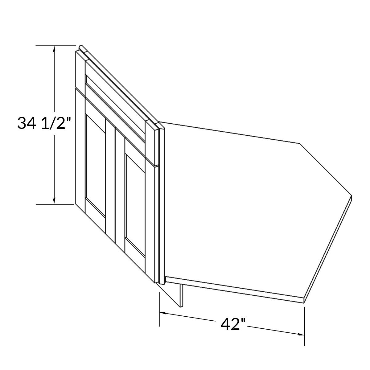 Sink Front Corner Base Kitchen Cabinet SFC42 Milan Pearl LessCare 34.5 in. height 42 in. depth