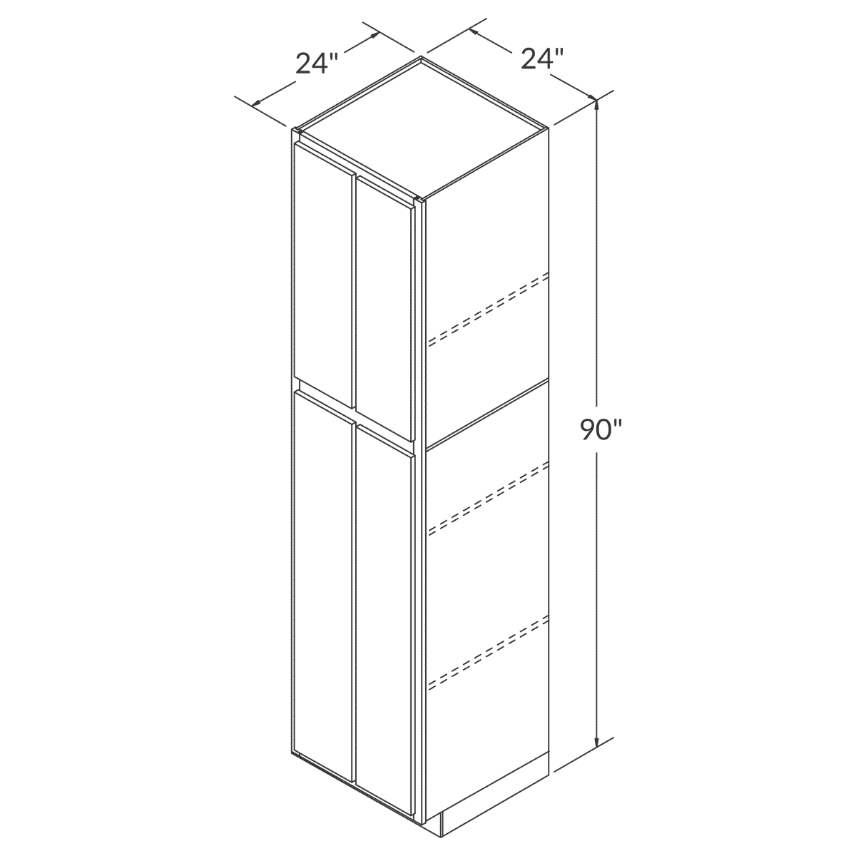 J&K S2 Almond  Tall Pantry 24"W x 90"H Assembled Cabinet Wireframe