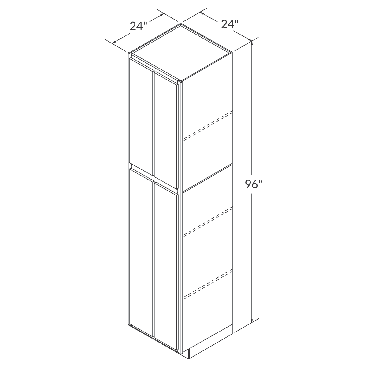 Wolf Dartmouth 5-piece Pewter Paint  Tall Pantry 24"W x 96"H Assembled Cabinet Wireframe