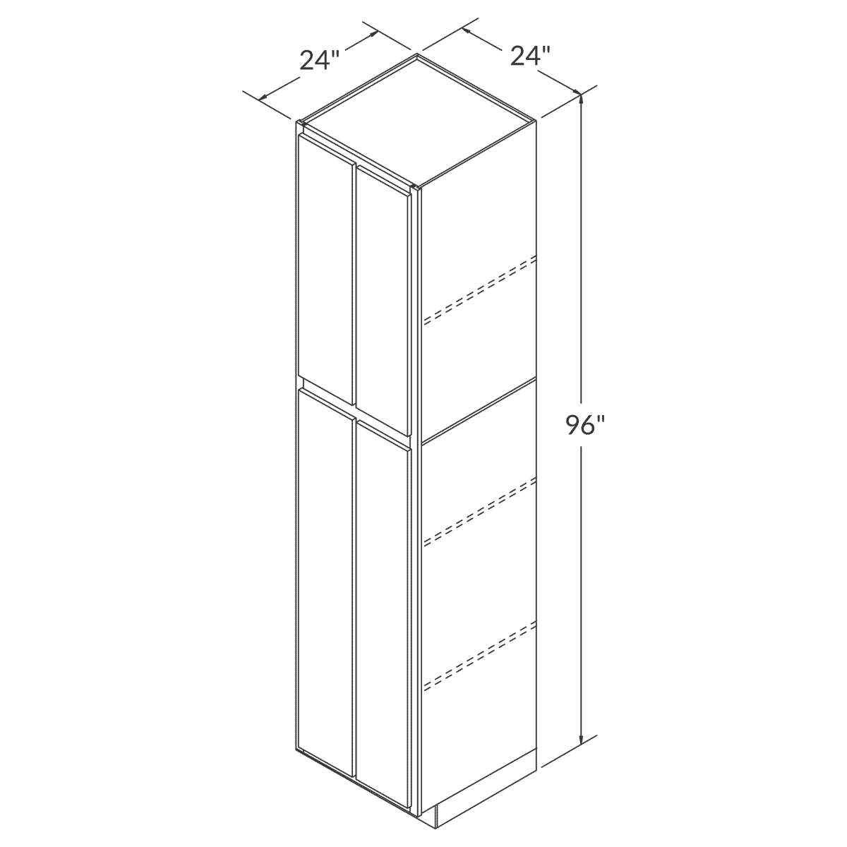 LessCare Newport Tall Pantry 24"W x 96"H Shaker Cabinet Wireframe