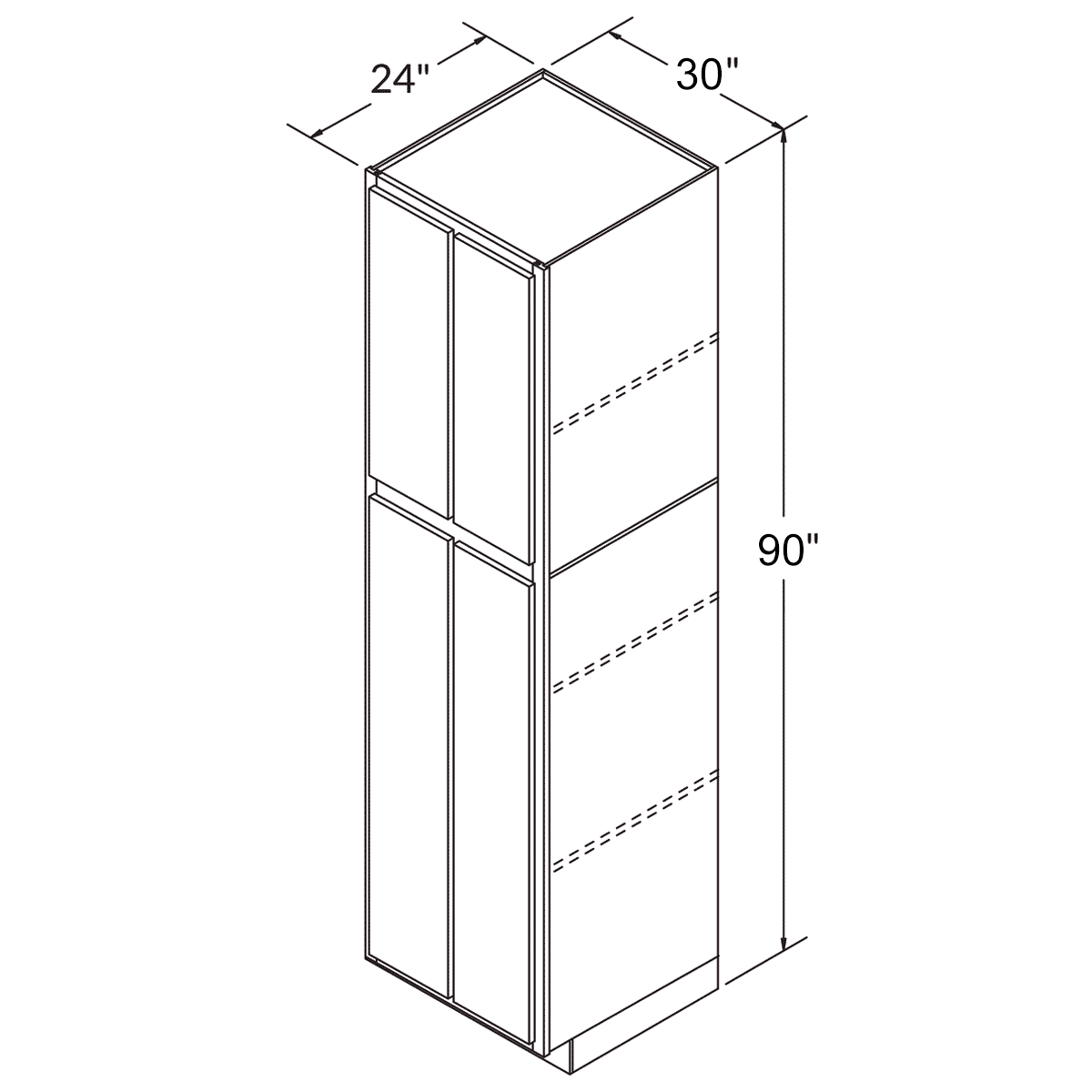 Fabuwood Allure Luna Indigo Tall Pantry 30"W x 90"H Assembled Cabinet Wireframe