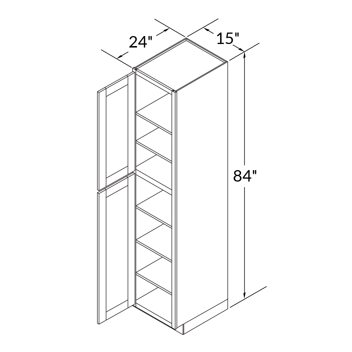 Utility Kitchen Cabinet U1584 Shaker Toffee LessCare 15 in. width 84 in. height 24 in. depth