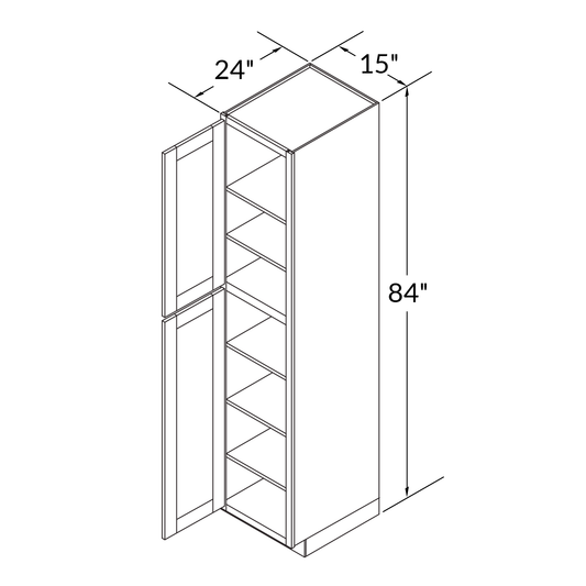 Utility Kitchen Cabinet U1584 Shaker Toffee LessCare 15 in. width 84 in. height 24 in. depth