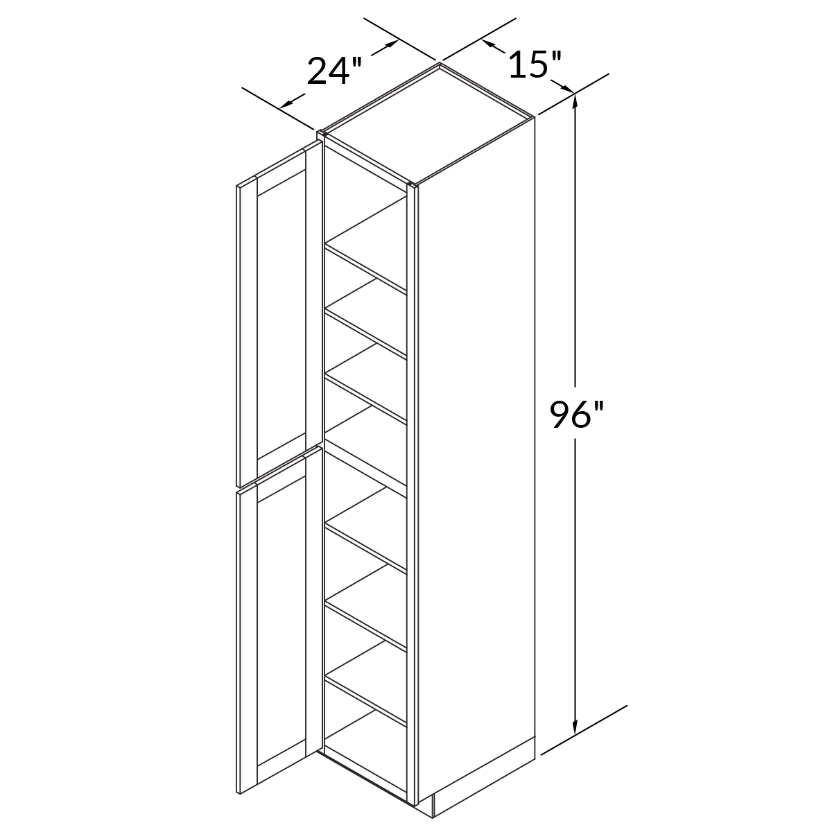 Utility Kitchen Cabinet U1596 Shaker Toffee LessCare 15 in. width 96 in. height 24 in. depth