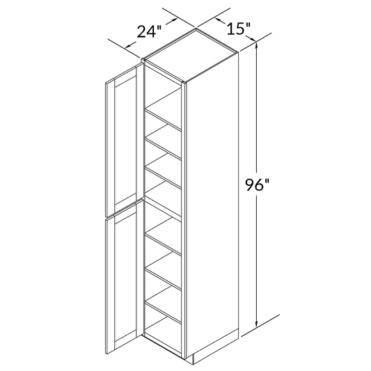 Utility Kitchen Cabinet U1596 Shaker Toffee LessCare 15 in. width 96 in. height 24 in. depth