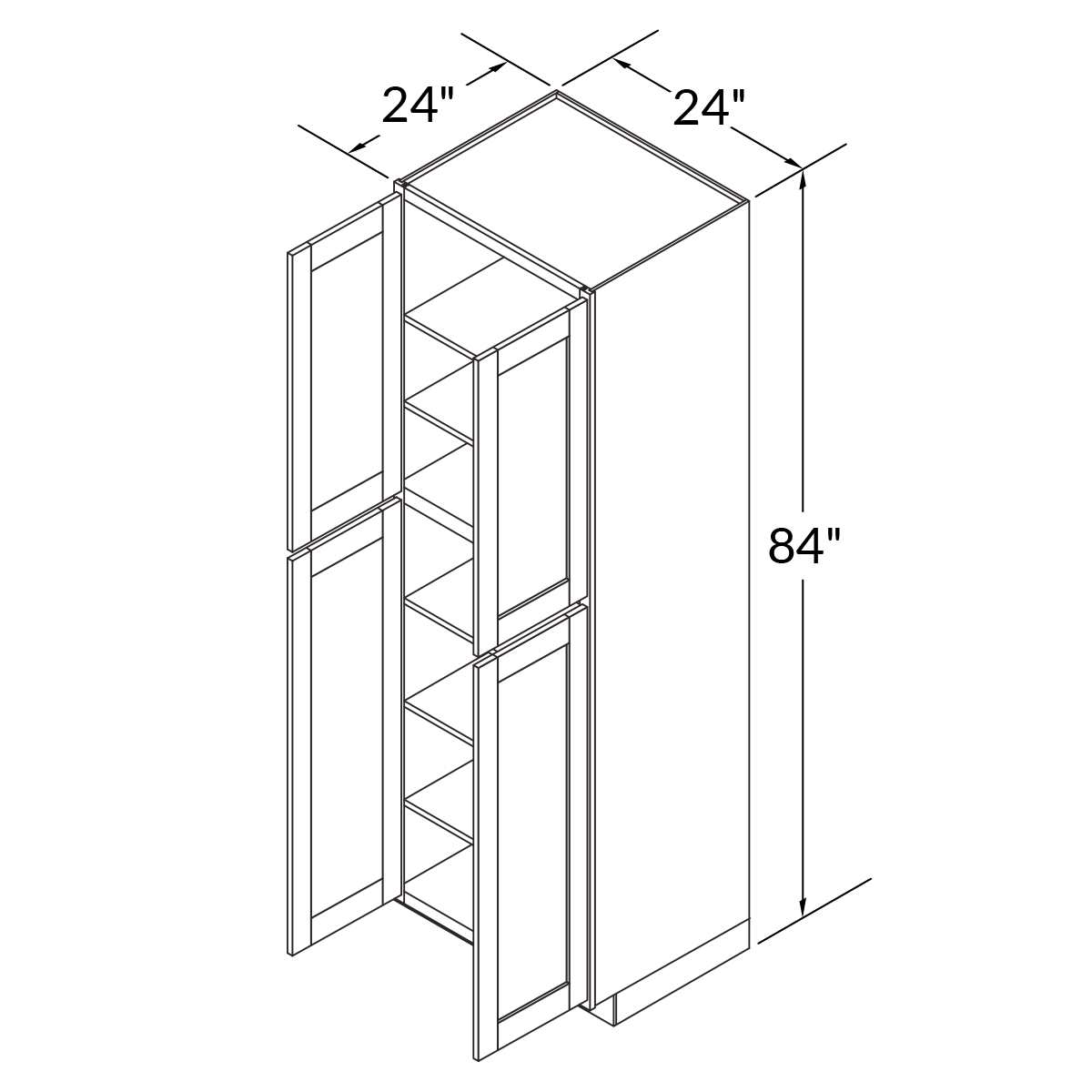 Utility Kitchen Cabinet U2484 Milan Pearl LessCare 24 in. width 84 in. height 24 in. depth