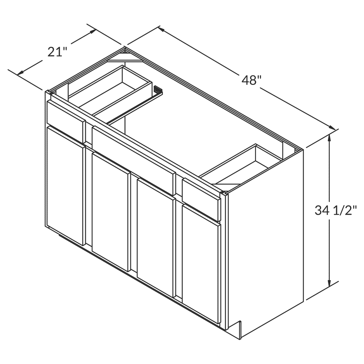 Vanity Sink Base Cabinet VSB4821345 Newport LessCare 48 in. width 34.5 in. height 21 in. depth