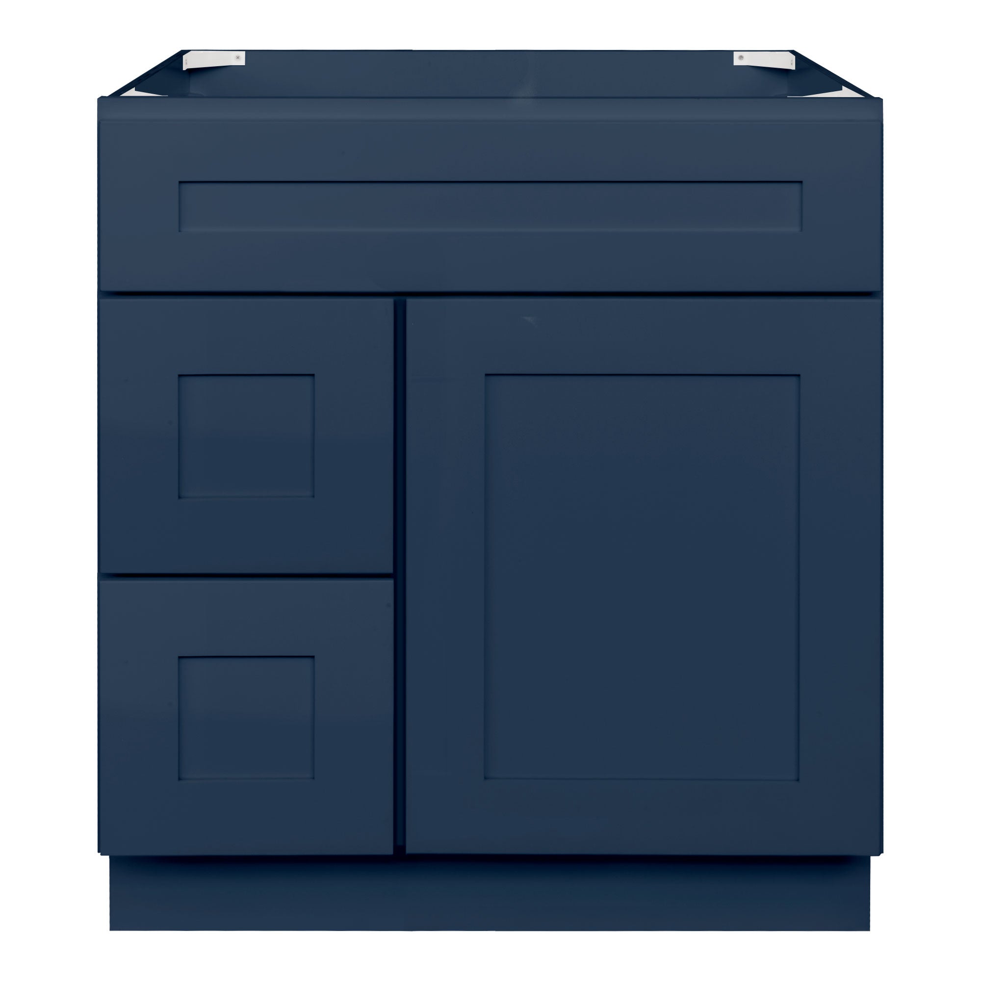 Vanity Sink Base Cabinet with Left Drawers 30 Inch Wide x 21 Inch Deep x 34 1/2 Inch High Danbury Blue Series