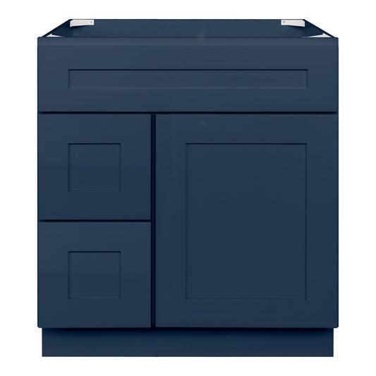 Vanity Sink Base Cabinet with Left Drawers 30 Inch Wide x 21 Inch Deep x 34 1/2 Inch High Danbury Blue Series