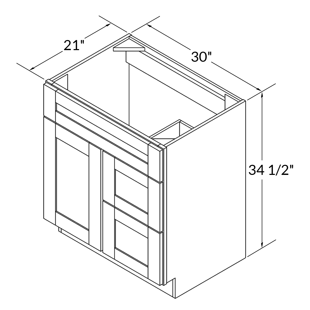 Vanity Sink Base Cabinet with Right Drawers 30 Inch Wide x 21 Inch Deep x 34 1/2 Inch High Milan Pearl Series