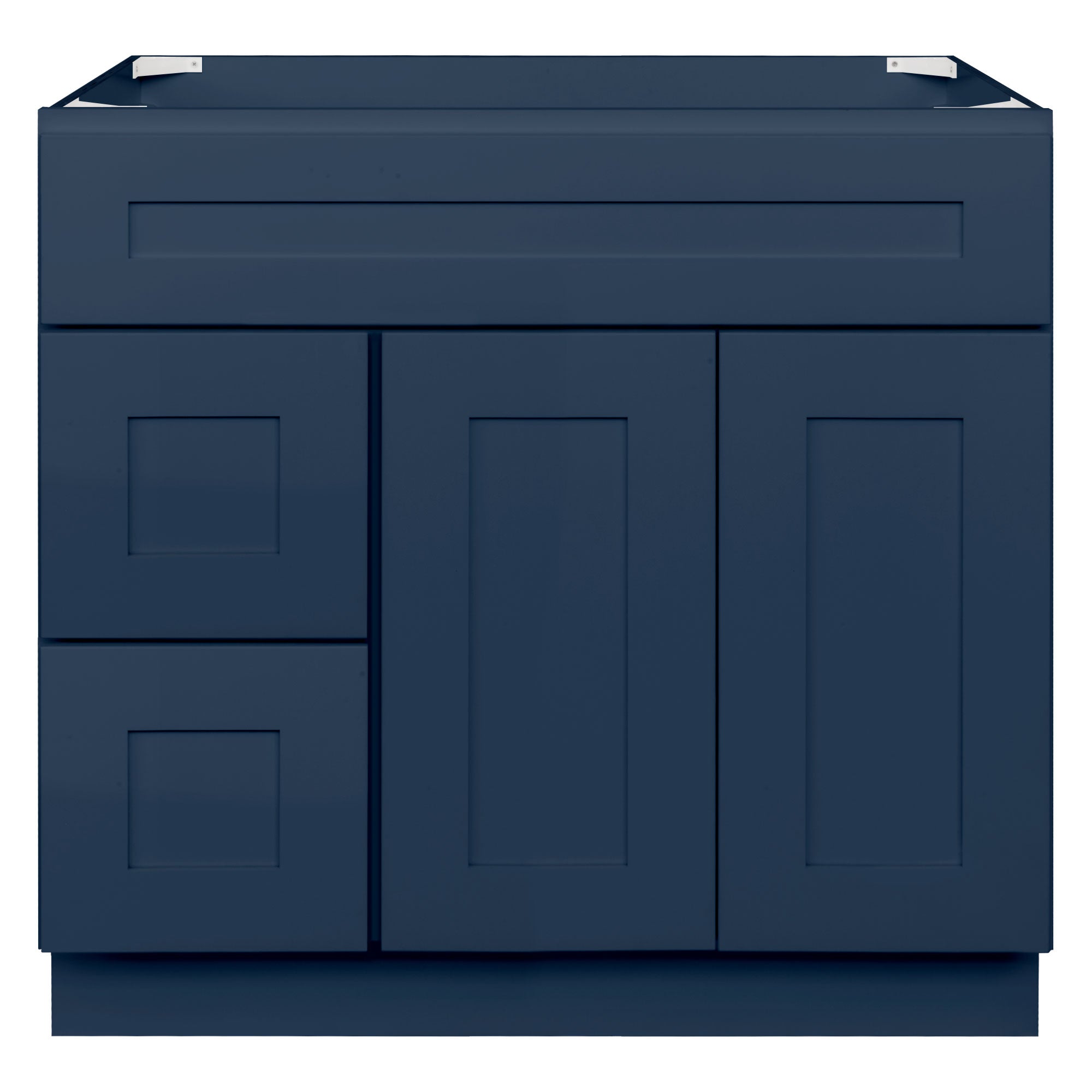 Vanity Sink Base Cabinet with Left Drawers 36 Inch Wide x 21 Inch Deep x 34 1/2 Inch High Danbury Blue Series